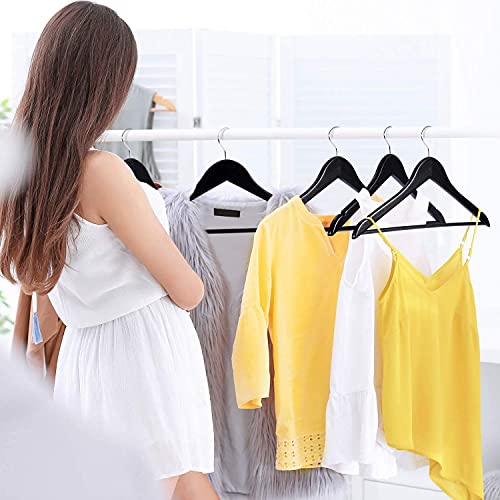 Image of WHISKET - Premium Wooden Clothes Hangers | 360 Chrome Swivel Hook | Non-Slip Notches for Shirts, Dresses & Coats | Space Saving Wardrobe Organizer. (Black) [ Pack of 12]