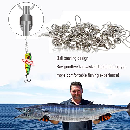 Image of AMYSPORTS Duo Lock Snap Fishing Swivels Stainless Barrel Swivels Fishing Lure Snap Swivels Ball Bearing Swivels Fishing Tackle for Saltwater Fishing Freshwater Fishing