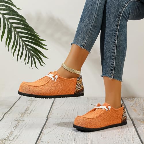 Unisex Orange Loafers for Men & Women – Slip-On Casual Shoes with Colorful Geometric Heel Detail, Lightweight Non-Slip Rubber Sole2