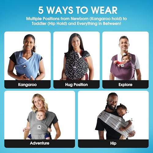 original baby k39tan baby carrier 1 easy pre-wrapped soft slip-on no rings no buckles  5 in 1 baby sling gift  the best hands free infant wrap  heather grey  medium