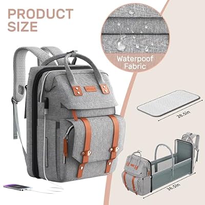 Diaper Bag Backpack with Changing Station, Large Diaper Bag, Multifunctional Diaper Bag, Baby Bag, Gray
