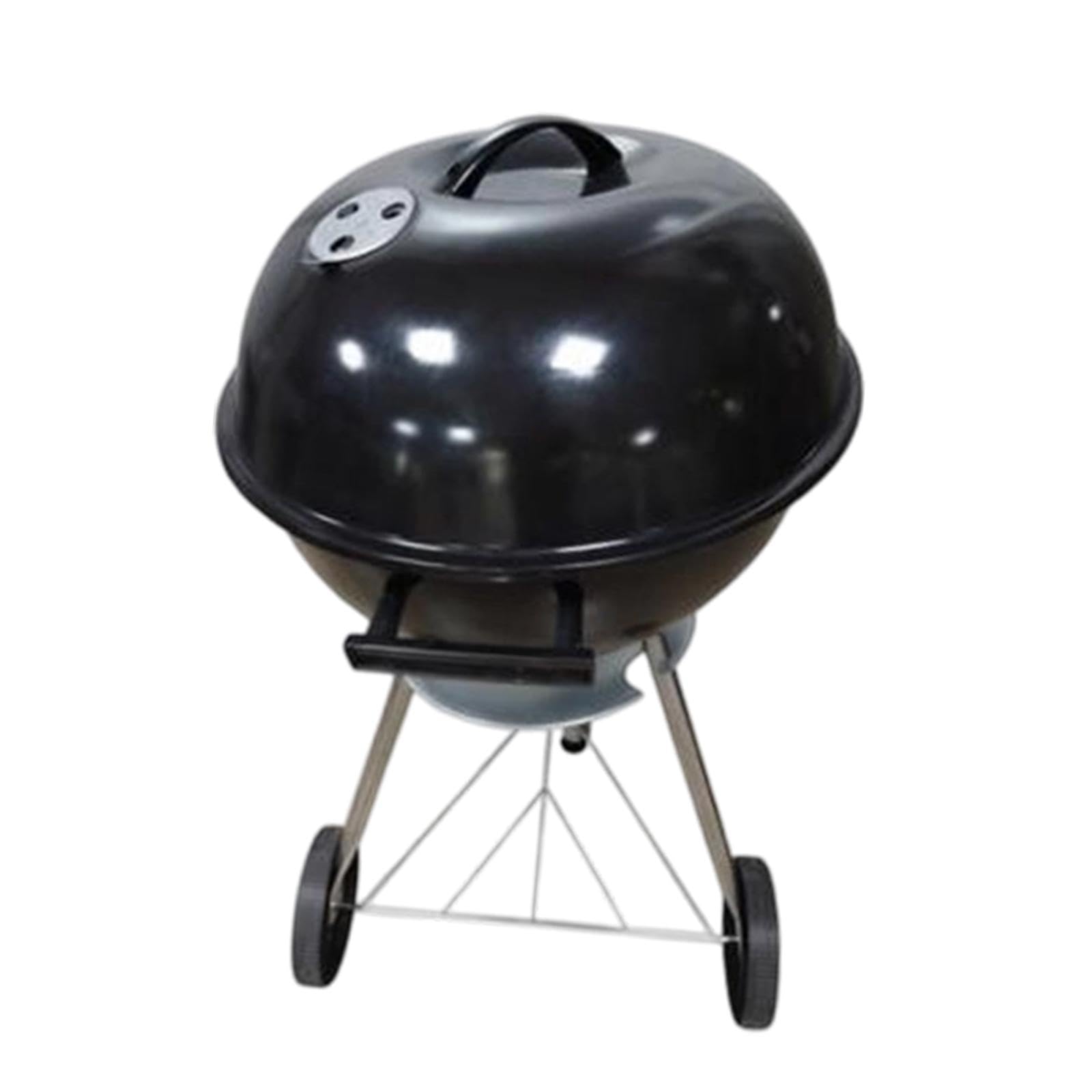 Barbecue a Carbone Rotondo con Ruote E Coperchio per Cucinare All'aperto, Nero