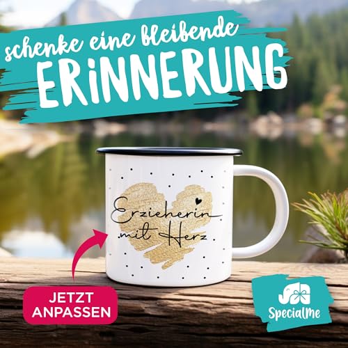 SpecialMe® Emaille-Tasse Herz Danke Geschenk Lieblingsmensch Alltagsheld Berufe Spruch Schrift Emaillebecher Weiss-schwarz Emailletasse – Ansicht 3