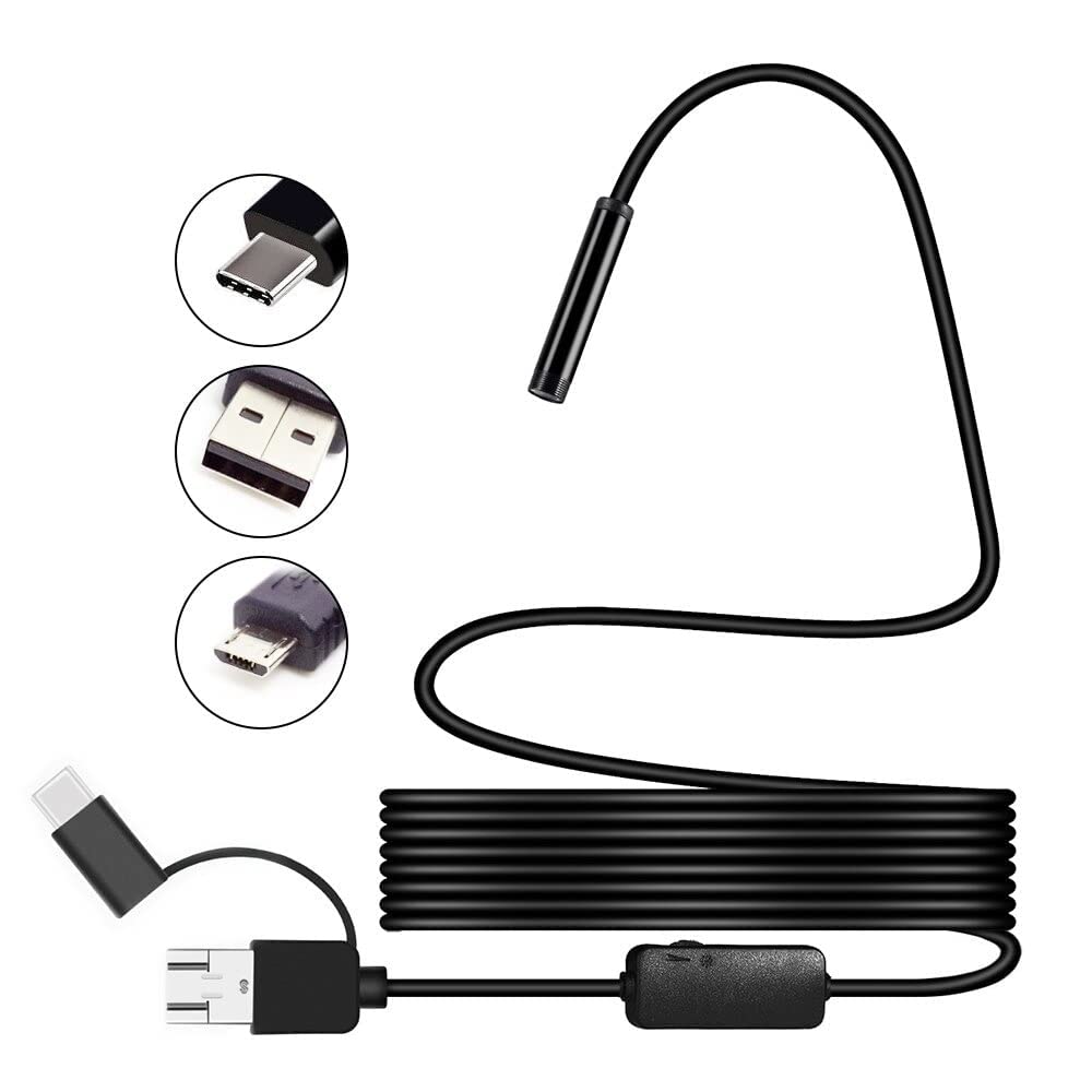 smars5.5mm Endoscope Camera boroscope Snake Flexible IP67 Waterproof Camera 3 in 1 Type c USB v Type Port & 6 led Light with 5 mtr Length Cable for Android pc and Note Book