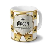 printplanet Tasse mit Namen Jürgen - Motiv Mitarbeiter des Monats - Namenstasse, Kaffeebecher, Mug, Becher, Kaffeetasse - Farbe Weiß