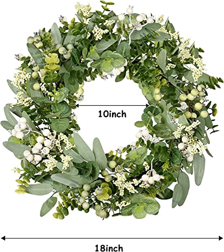 Green Eucalyptus Leaf Wreath, Vlorart 18 Inch Artificial Spring Wreaths For Front Door Decor Boxwood Wreath With Big Berries, Farmhouse Greenery Wreath Outside Year Round - Indoor/Outdoor #TOP1