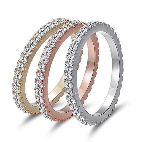 MDFUN Tri-Color Gold Plated Cubic Zirconia Eternity Ring 3 PCS Set (8.5)