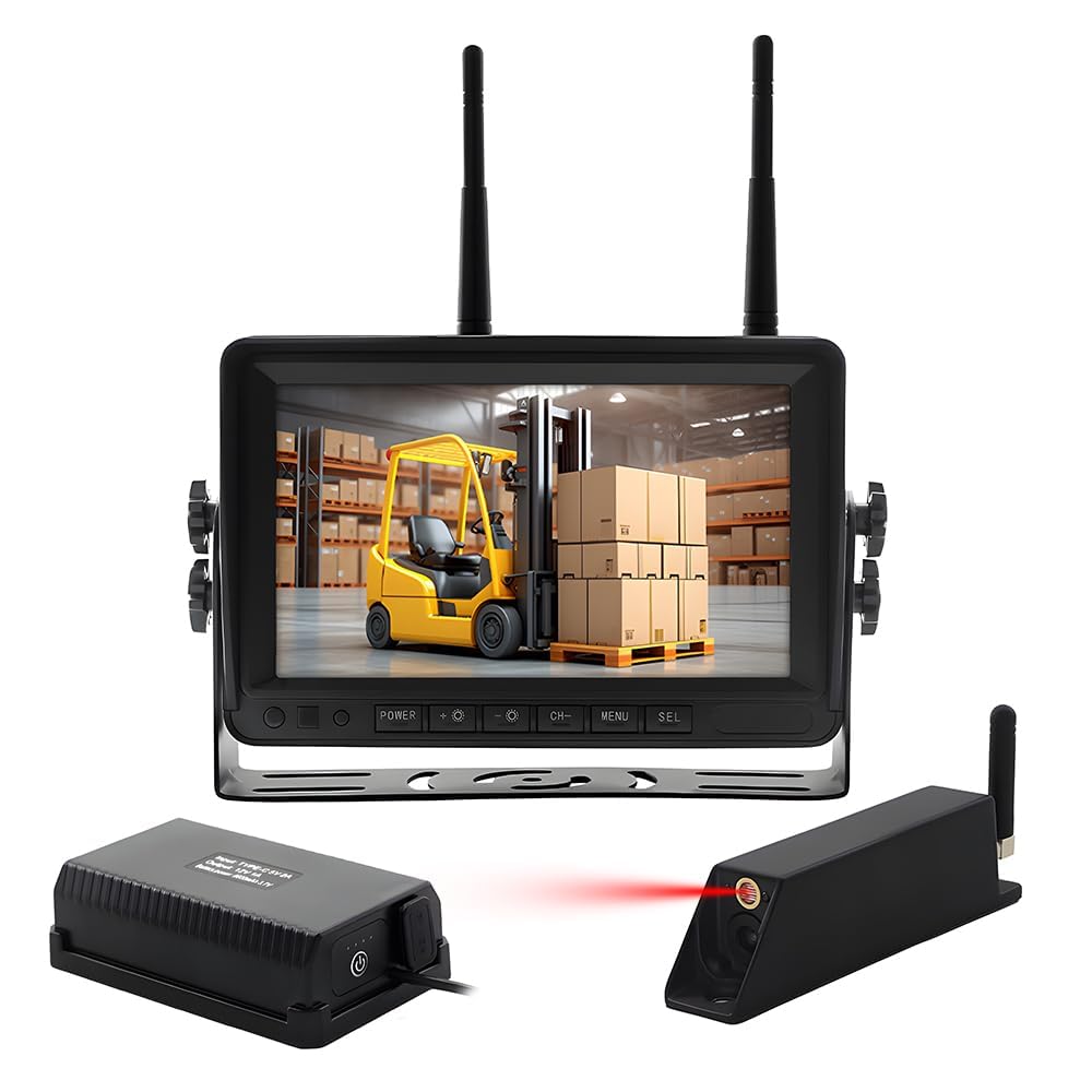 7-inch Forklift Backup Monitor, HD Night Vision 1080P Magnetic Wireless Backup Camera, IP68 Waterproof Rating, Infrared Laser Positioning Camera,
