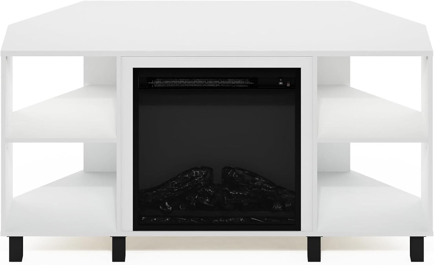 HomeStock Electric Fireplace TV Stand - Corner Entertainment Center for TVs up to 55 Inch White/Corner with Legs