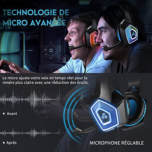 Gamer-headset, PS4, pc, met microfoon, ruisonderdrukking, 3D, stereo, surround sound, 7 RGB-ledverlichting, Xbox One hoofdtelefoon met oorbeschermers, ademend, met 3,5 mm jack voor Switch, Laptop Tablet - Afbeelding 5