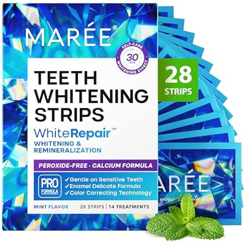 MAREE Teeth Whitening Strips with Mint Flavor Comfortable for Sensitive Teeth - Teeth Whitening Strips with Calcium Formula -White Strips for Gentle Dental Care & Fresh Breath - Pack of 28 Strips Cover