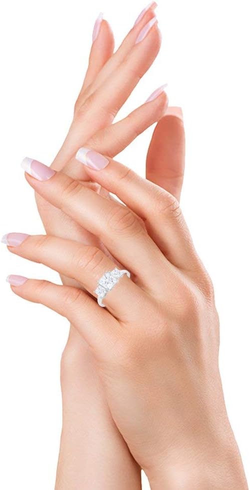 Blue Apple Co. 3 Stone Wedding Engagement Ring Princess Cut Square Simulated CZ 925 Sterling Silver Choose Color