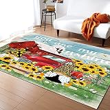 2' x3' Retro Truck Sunflower Polka Dot Gnomes Farm Home Sunshine Butterflies Area Rug,Outdoor Indoor