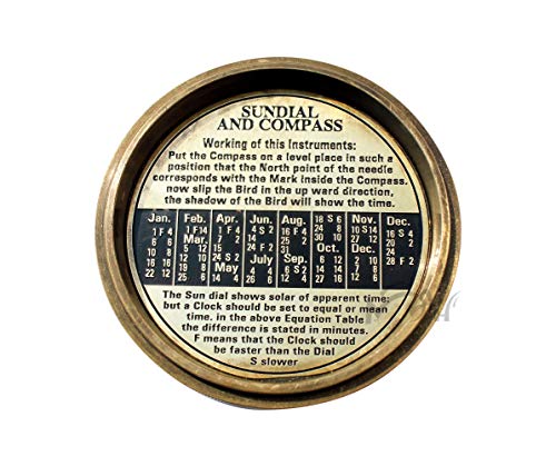 Mah - Brass Sundial Compass With Leather Case -Drum Sundial Antique Vintage Style With Stamp Leather Box For Birthday Gift, Baptism Gift,, Wedding Gift, Best Man Gift,, C-3020 #TOP6