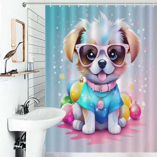 Rideau de bain imperméable polyester lavable 140x183cm chien mignon