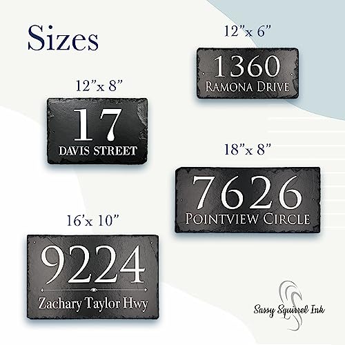 Sassy Squirrel Ink Personalized Slate Stone Address Plaque - Address Signs For Houses - Custom Sign Garden Decor - Outdoor House Numbers - Customized Home Wall Decor - House Number Plaques (12"X8") #TOP1