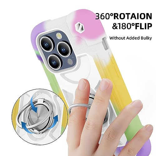 Image of MARKILL Compatible with iPhone with Built-in 360Rotating Ring Stand, Military Grade Drop Protection Full Body Rugged Heavy Duty Case Durable Cover (Rainbow White, iPhone 15 Pro Max 6.7 inch)
