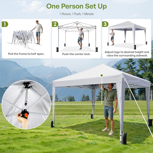 10x10 Pop Up Canopy with Sidewalls, Instant Portable Canopy Tent with Carry Bag for Commercial Events, Camping, Parties - White - Image 3
