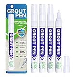 4 Pcs White Grout Pens, White Tile Paint Marker, Easy to Use Tile Grout Pen, Bathroom Tiles Repair Pens, Whitener for Restoring Discoloured & Faded Joints, Designed for Restoring In Bathrooms & Kitche