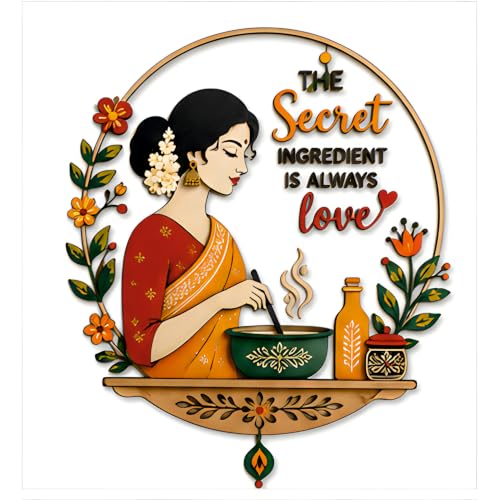 Image of Kitchen Wall Decor | 12 Inch Wooden Wall Hanging with inchThe Secret Ingredient Is Always Love inch Quote | Decorative Wall Art for Kitchen, Dining Room, Cafe & Housewarming Gift