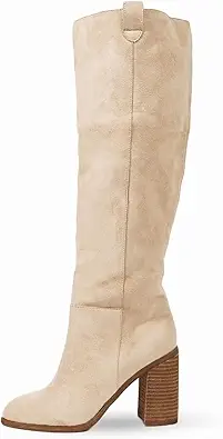 Erocalli Suede Knee-High Boots Fall Boot For Women Chunky Block High Heel Slouch Fashion Boot Round Toe Side Zipper