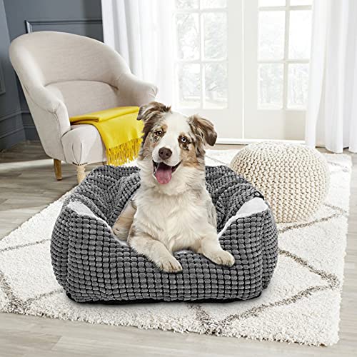 GASUR Hundebetten für große, mittelgroße und kleine Hunde, rechteckige Höhle mit Kapuze, Welpenbett, luxuriös, Anti-Angst, orthopädisch, Wärme und maschinenwaschbar (Medium, Grau)