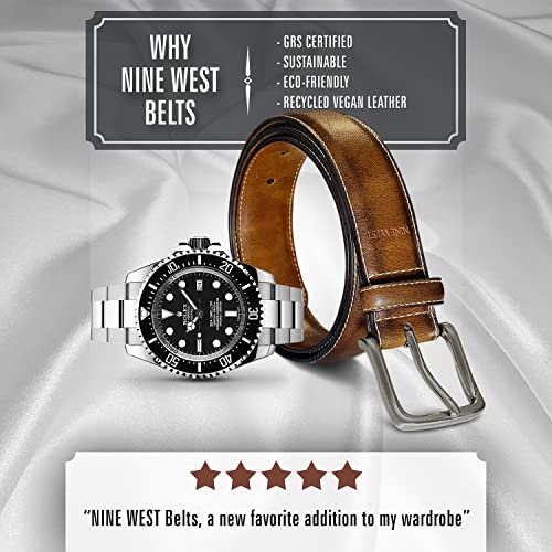 Nine West Mens Belt Vegan Leather Regular Dress Casual Everyday Belt 35mm Wide, Dryden Tan Belt Designed in the USA, S4