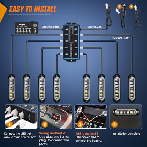 Image of Nilight 8PCS Led Strobe Lights with Controller 12V 24V Sync Blue White | 12 LED Surface Mount Emergency Hazard Warning Lights with Strobe Controller for Vehicle Car Truck RV ATV