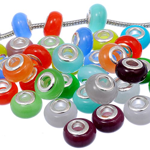 RUBYCA 30Pcs Mix Tiger Eye Murano Lampwork Glass Beads fit European Charm Bracelet for Jewelry 14MM - Main Image