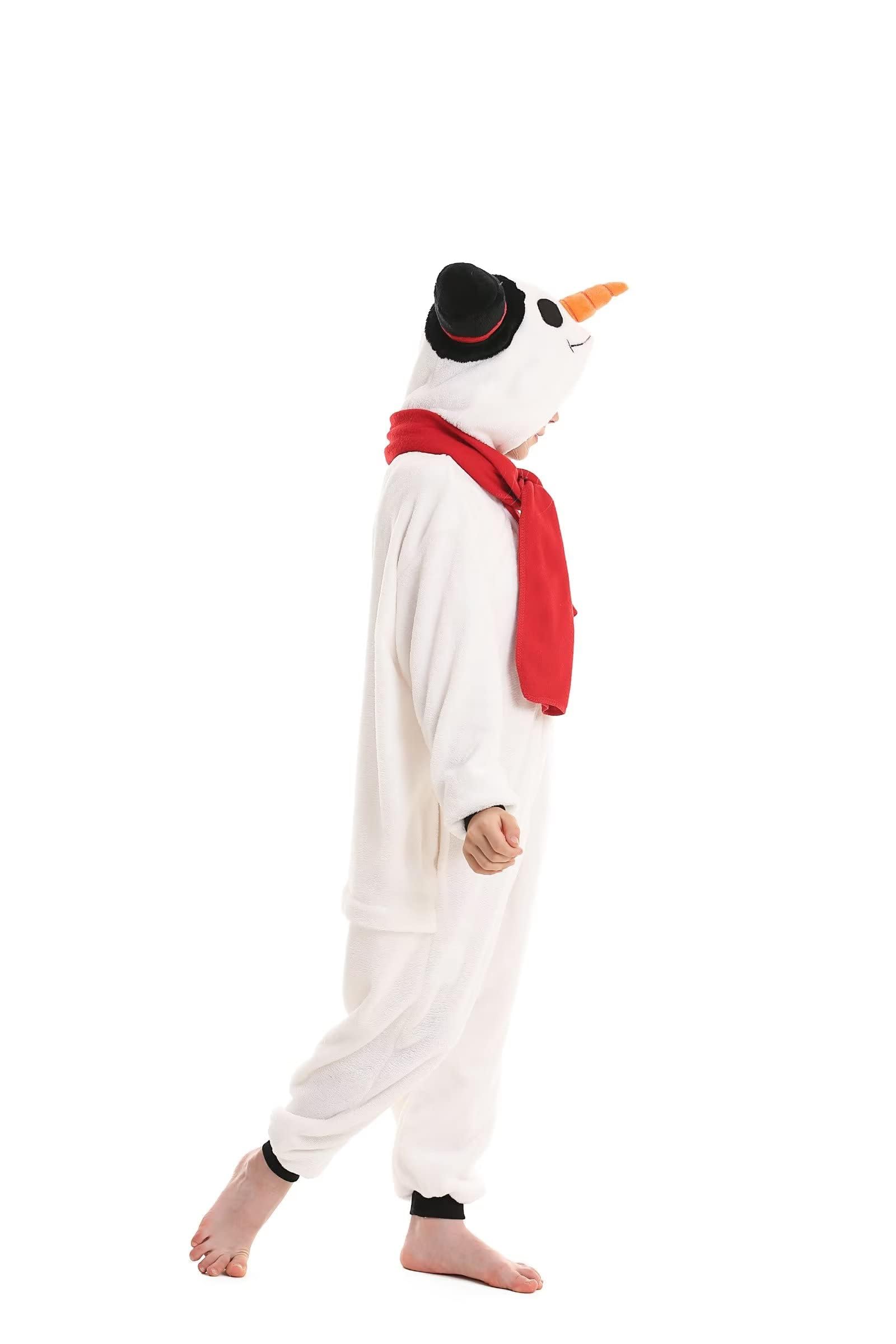 DarkCom Animal Onesie for Kids,Flannel Cosplay Snowman Christmas Costume Parent-Child Sleepwear for Girls Boys 12-13 Years - Image 4