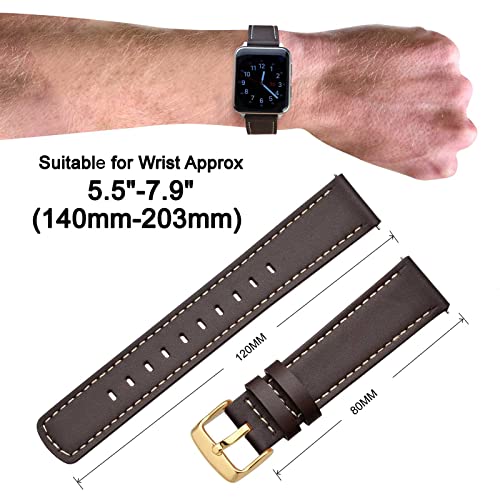 Image of ANNEFIT 18mm Watch Band with Gold Buckle, Quick Release Genuine Leather Replacement Strap (Dark Brown)
