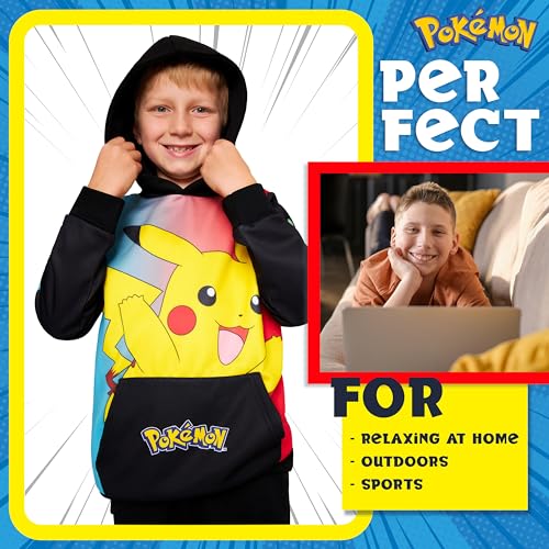 Image of Pokemon Hoodie for Boys & Teens Hooded Sweatshirt Warm Anime Pikachu Sweater