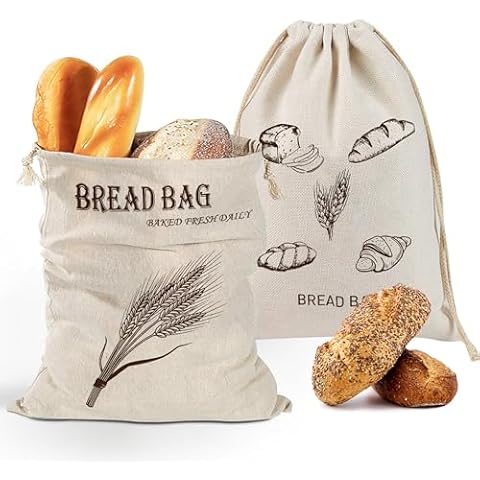 OioTuyi Natural Linen Bread Storage Bags Cover