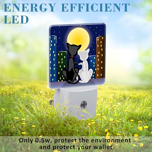 Image of Night Light for Kids Girls Boys, Romantic Couple Cats Under Moon LED Night Light Plug into Wall with Dusk to Dawn Sensor for Room Decor, Hallway, Kitchen, Bathroom, Nursery, Stairs