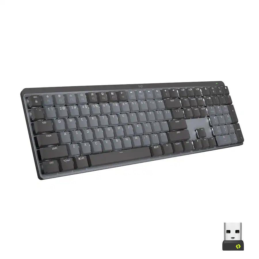 Logitech MX Mechanical Full-Size Wireless Mechanical Keyboard Tactile Quiet Switches Low Profile Backlit Keys Bluetooth USB-C Multi-Device Performance
