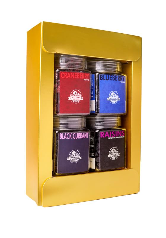 Image of Nature's Blend - Berrylicious|Classic New|Pack of 4|250g Jar|Cranberry Whole, Blueberry Whole, Black Currant, Black Afghan Raisins Seedless|Soft Top