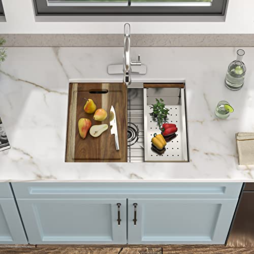 Image of 24 inchx18 inch Undermount Kitchen Sink Workstation - 16 Gauge 304 Stainless Steel, 13 Inch Deep Single Bowl Under Counter Sink Basin for Kitchen, Laundry Room, RV or Utility Use