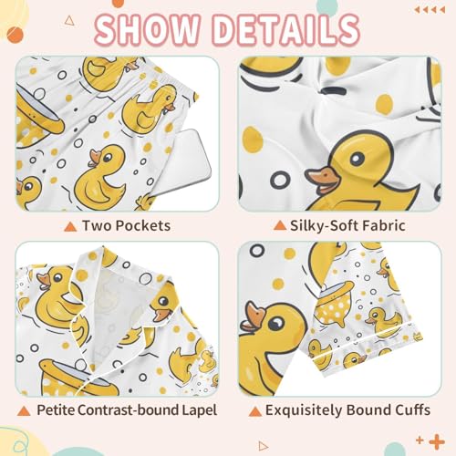 senya Yellow Duck Swimming Satin Summer Pajama Sets Silk Short Sleeve Button Down Sleepwear3