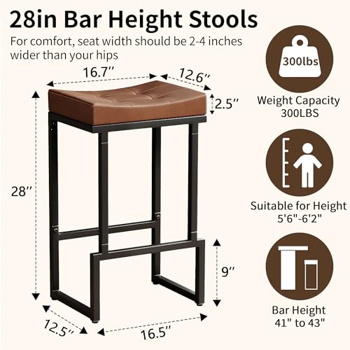 Image of FIRAVOE 28 inch Bar Stools Set of 3, PU Leather Backless Saddle Bar Stools