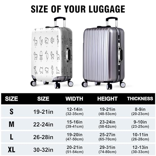 Travel Luggage Cover Suitcase Protector Scratch-Resistant Fit Not Included Suitcase Animals Line Art S-19-21in 7