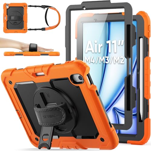 SEYMAC stock 2026�N/2025�N/2024�N 11�C���`iPad Air(M4/M3/M2)��p�ϏՌ��P�[�X �ی�t�B�����t�� �y�����[ 360°��]�X�^���h �n���h�X�g���b�v �V�����_�[�X�g���b�v �S�ʕی�J�o�[ iPad Air 11 