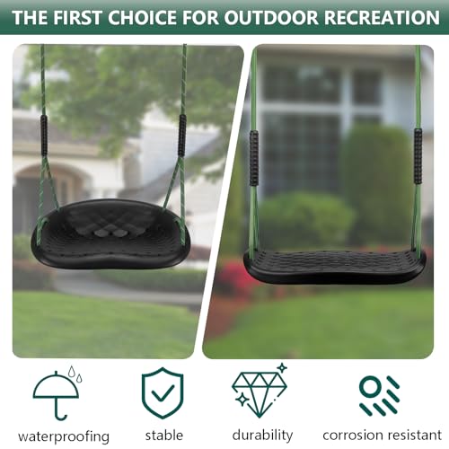 Image of Heavy Duty Swing Seat, Toddler Swing & Anti‑Slip Flat Swing Seat with Adjustable Ropes, Outdoor Backyard Playground Swingset Accessories, Black