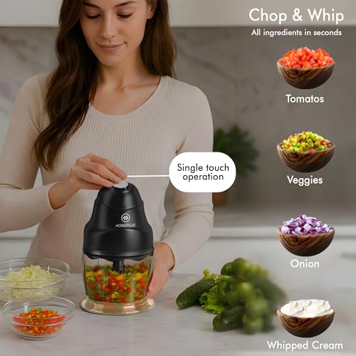 Image of Homeplus Electric Chopper Nova 250W (CH-1311) | Vegetable, Fruit & Meat Chopper with Whisking Function | Dual Blade System, 700ml Bowl, Fast Chopping, Easy Clean, Compact (Black)