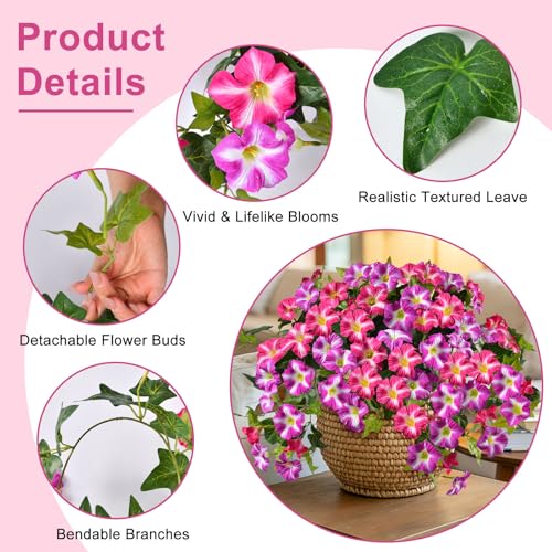 Image of Artificial Petunias 2 Packs UV Resistant, Rose Red & Fuchsia