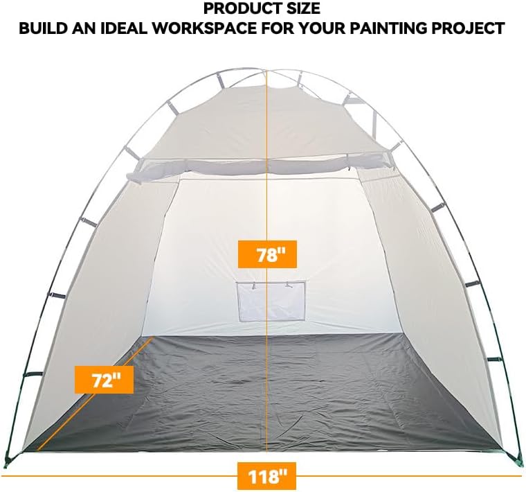 Portable Paint Booth Tent, 9.8x6x6.5 ft Large Spray Paint Shelter with Built-in Floor & Mesh Ventilation, Windproof Anchors, DIY Painting Booth for Furniture, Auto Parts & Hobby Projects