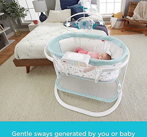 Fisher-Price Baby Bedside Sleeper Soothing Motions Bassinet With Lights Music Vibrations & Overhead Mobile, Pacific Pebble #TOP1