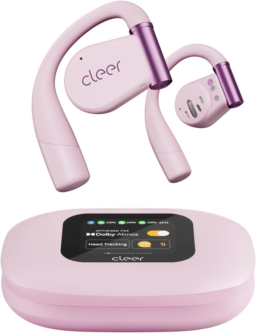 Cleer ARC 3 Open Ear Headphones – Dolby Audio, Snapdragon Sound True Wireless Earbuds, 50Hr Battery, Bluetooth 5.4, IPX 7, Multi-Point, Smart Controls, Wireless Charging Smart Case, Comfort Fit, Pink
