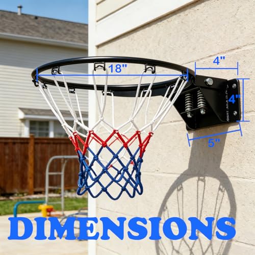 Rakon Adjustment Basketball Rim Replacement 18\" Wall Mounted Outdoor Basketball Hoop with Black Spring and Net