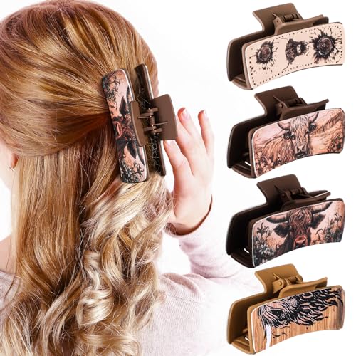 FineCheer 4 Pcs Western Leather Hair Claw Clips...