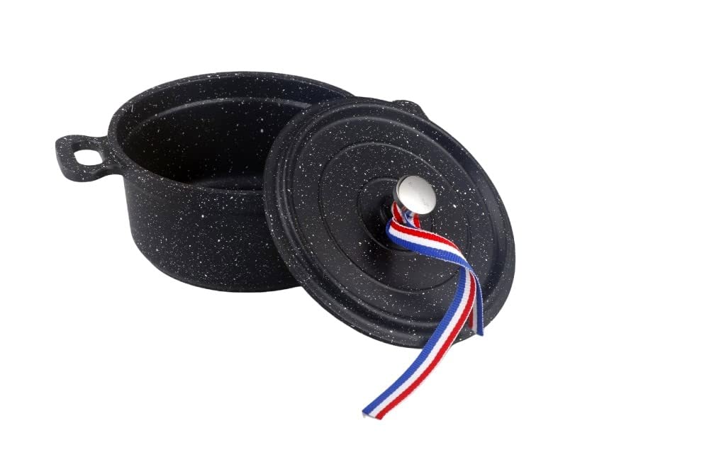 KAMBERG - 0008199 - Set 4 Mini Cocottes Ø 12 cm Ronde Noire - Fonte d'aluminium - Revêtement pierre - Tous feux dont induction - Sans PFOA